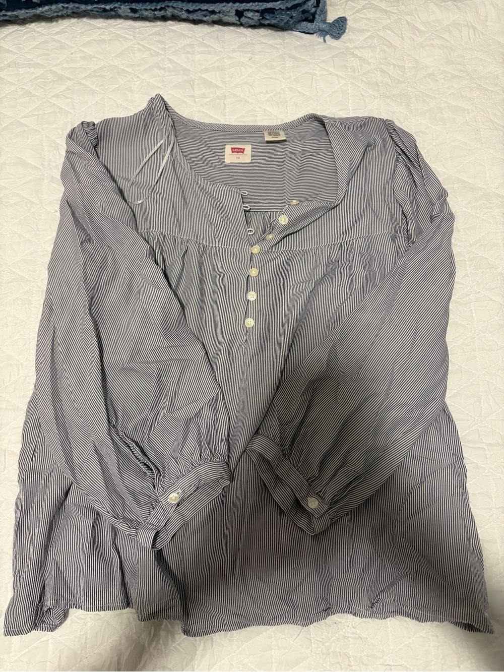 Levi's Blue and White Striped Peasant Blouse